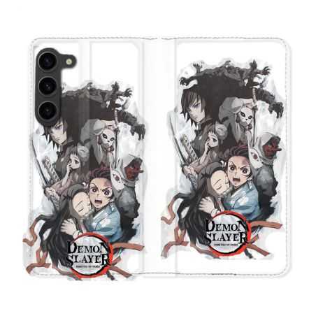 Housse Cuir Portefeuille Pour Samsung Galaxy S23 Plus Manga Demon Slayer Blanc