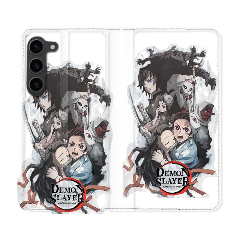 Housse Cuir Portefeuille Pour Samsung Galaxy S23 Plus Manga Demon Slayer Blanc