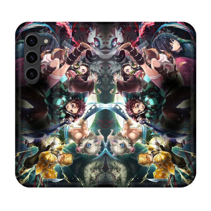 Housse Cuir Portefeuille Pour Samsung Galaxy S23 Plus Manga Demon Slayer Groupe