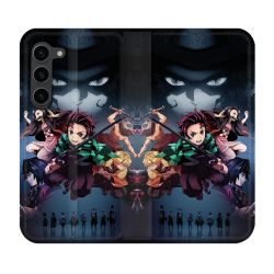 Housse Cuir Portefeuille Pour Samsung Galaxy S23 Plus Manga Demon Slayer Noir