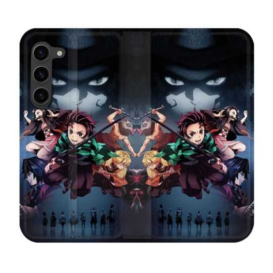 Housse Cuir Portefeuille Pour Samsung Galaxy S23 Plus Manga Demon Slayer Noir