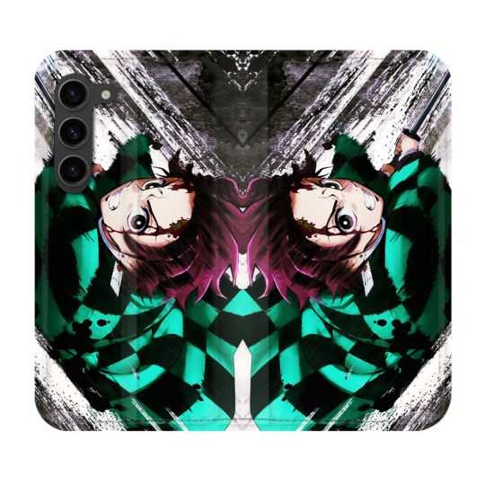 Housse Cuir Portefeuille Pour Samsung Galaxy S23 Plus Manga Demon Slayer Tanjiro