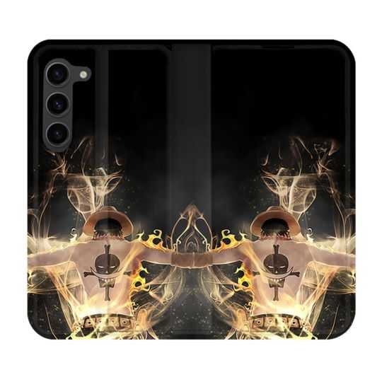 Housse Cuir Portefeuille Pour Samsung Galaxy S23 Plus Manga One Piece Ace Noir