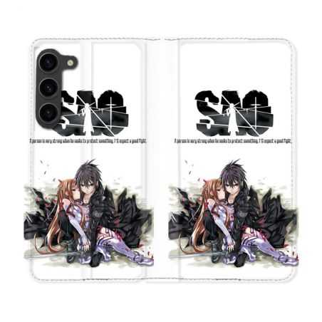 Housse Cuir Portefeuille Pour Samsung Galaxy S23 Plus Manga SAO sword Art Online Blanc