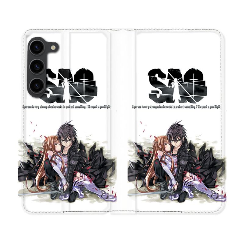 Housse Cuir Portefeuille Pour Samsung Galaxy S23 Plus Manga SAO sword Art Online Blanc