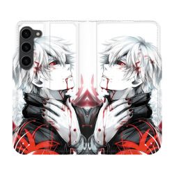 Housse Cuir Portefeuille Pour Samsung Galaxy S23 Plus Manga Tokyo Ghoul Kaneki Blanc
