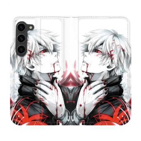 Housse Cuir Portefeuille Pour Samsung Galaxy S23 Plus Manga Tokyo Ghoul Kaneki Blanc