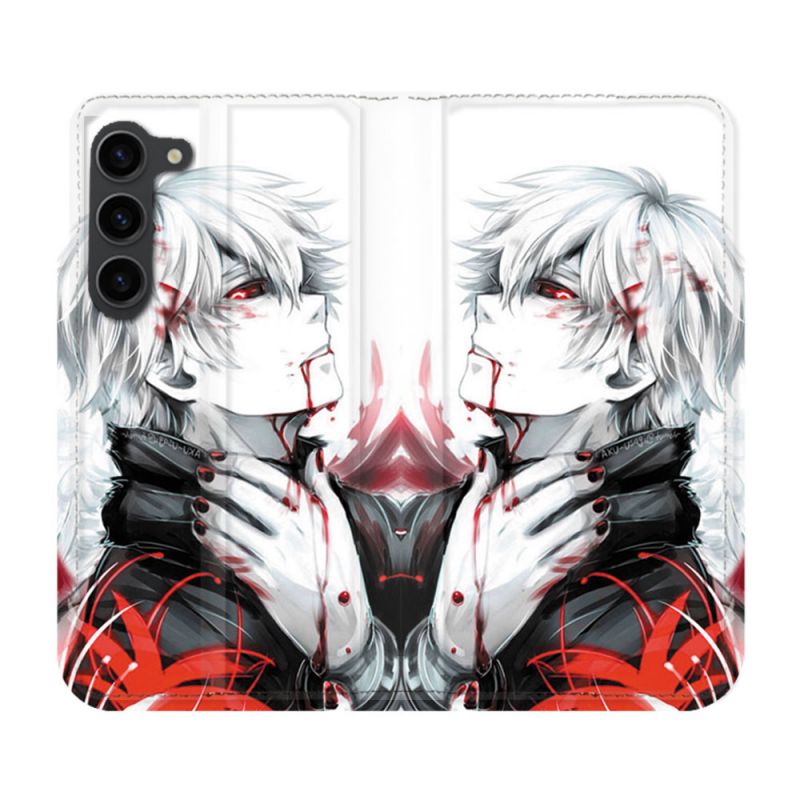 Housse Cuir Portefeuille Pour Samsung Galaxy S23 Plus Manga Tokyo Ghoul Kaneki Blanc