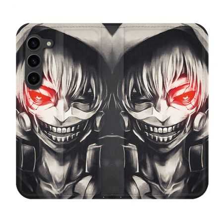 Housse Cuir Portefeuille Pour Samsung Galaxy S23 Plus Manga Tokyo Ghoul Kaneki Noir