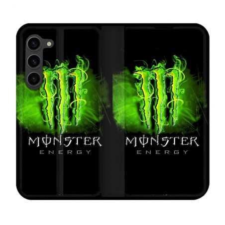 Housse Cuir Portefeuille Pour Samsung Galaxy S23 Plus Monster Energy Vert