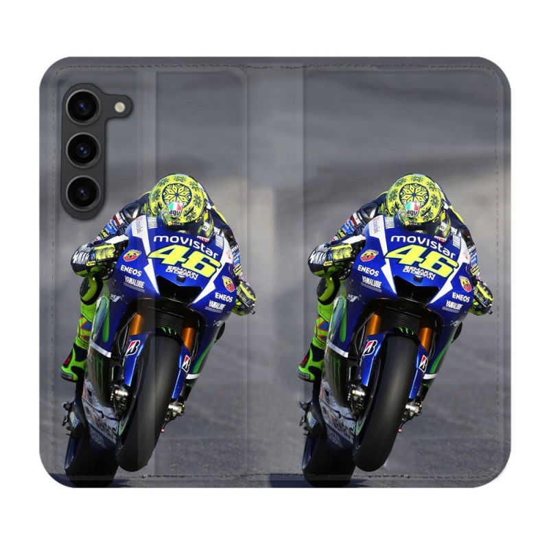 Housse Cuir Portefeuille Pour Samsung Galaxy S23 Plus Moto Course GP Wheeling 46