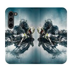 Housse Cuir Portefeuille Pour Samsung Galaxy S23 Plus Moto Cross Ombre