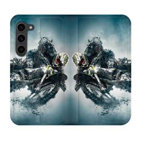 Housse Cuir Portefeuille Pour Samsung Galaxy S23 Plus Moto Cross Ombre