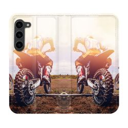 Housse Cuir Portefeuille Pour Samsung Galaxy S23 Plus Moto Cross Soleil