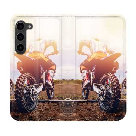 Housse Cuir Portefeuille Pour Samsung Galaxy S23 Plus Moto Cross Soleil