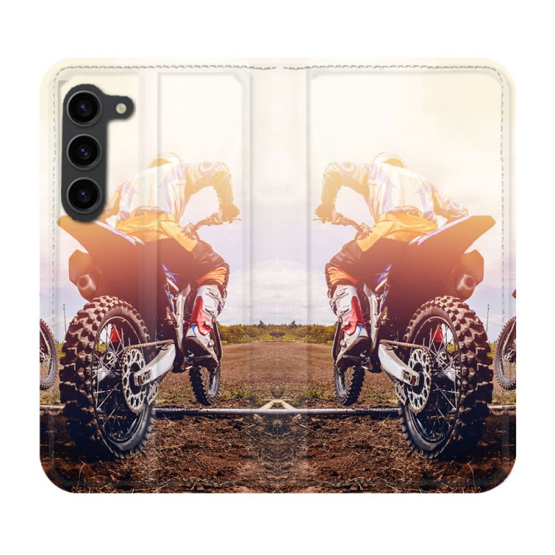 Housse Cuir Portefeuille Pour Samsung Galaxy S23 Plus Moto Cross Soleil