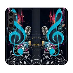 Housse Cuir Portefeuille Pour Samsung Galaxy S23 Plus Musique Cle Sol Bleu