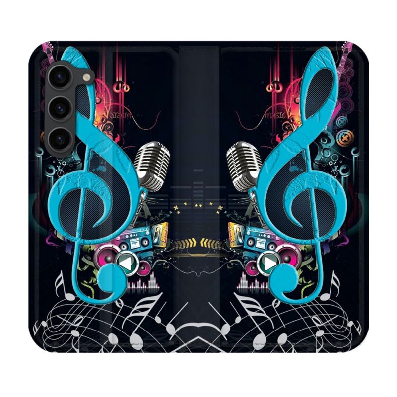 Housse Cuir Portefeuille Pour Samsung Galaxy S23 Plus Musique Cle Sol Bleu