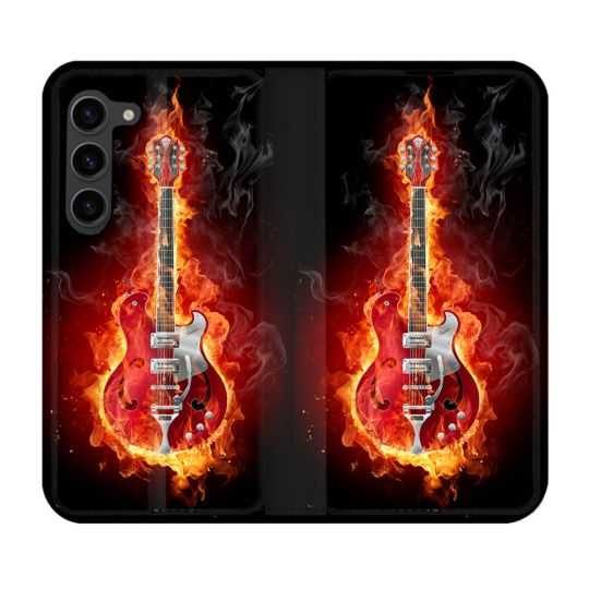 Housse Cuir Portefeuille Pour Samsung Galaxy S23 Plus Musique Guitare Electrique