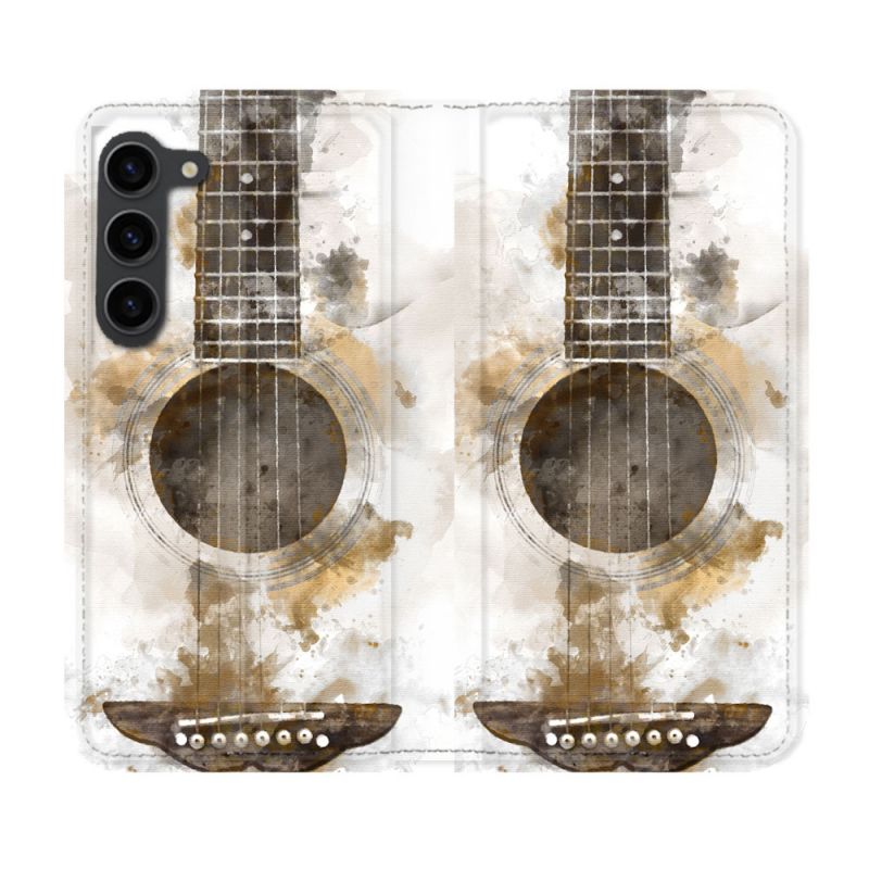 Housse Cuir Portefeuille Pour Samsung Galaxy S23 Plus Musique Guitare Tag