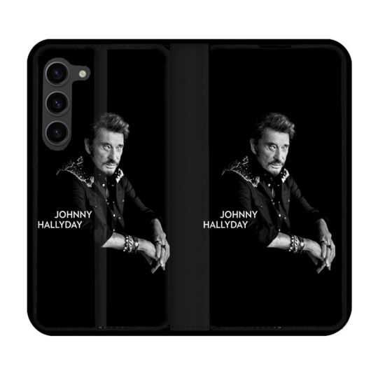 Housse Cuir Portefeuille Pour Samsung Galaxy S23 Plus Musique Johnny Hallyday Noir