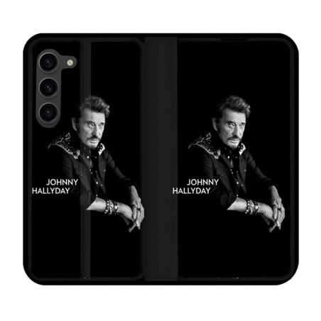 Housse Cuir Portefeuille Pour Samsung Galaxy S23 Plus Musique Johnny Hallyday Noir