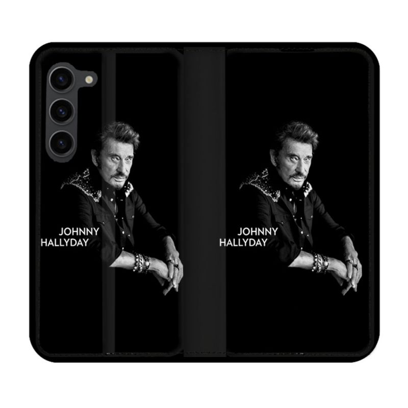 Housse Cuir Portefeuille Pour Samsung Galaxy S23 Plus Musique Johnny Hallyday Noir