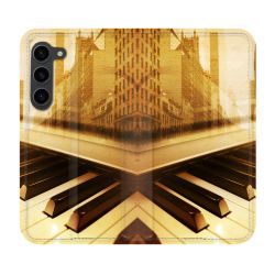 Housse Cuir Portefeuille Pour Samsung Galaxy S23 Plus Musique Piano Retro