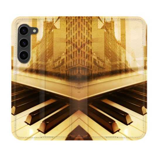 Housse Cuir Portefeuille Pour Samsung Galaxy S23 Plus Musique Piano Retro