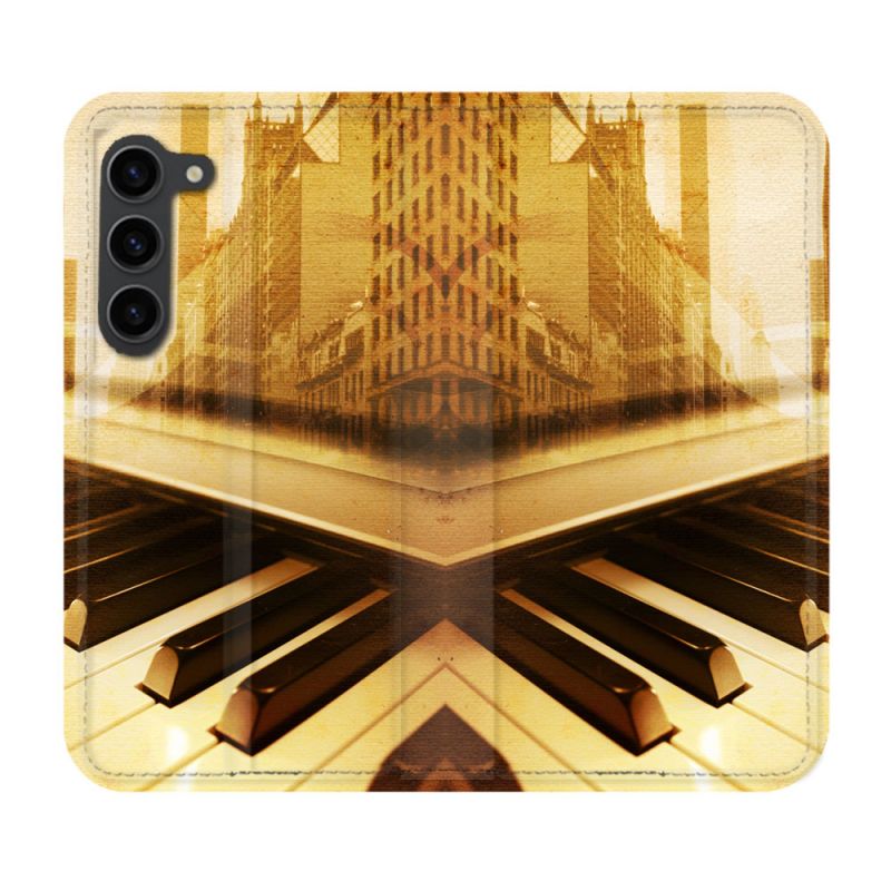 Housse Cuir Portefeuille Pour Samsung Galaxy S23 Plus Musique Piano Retro