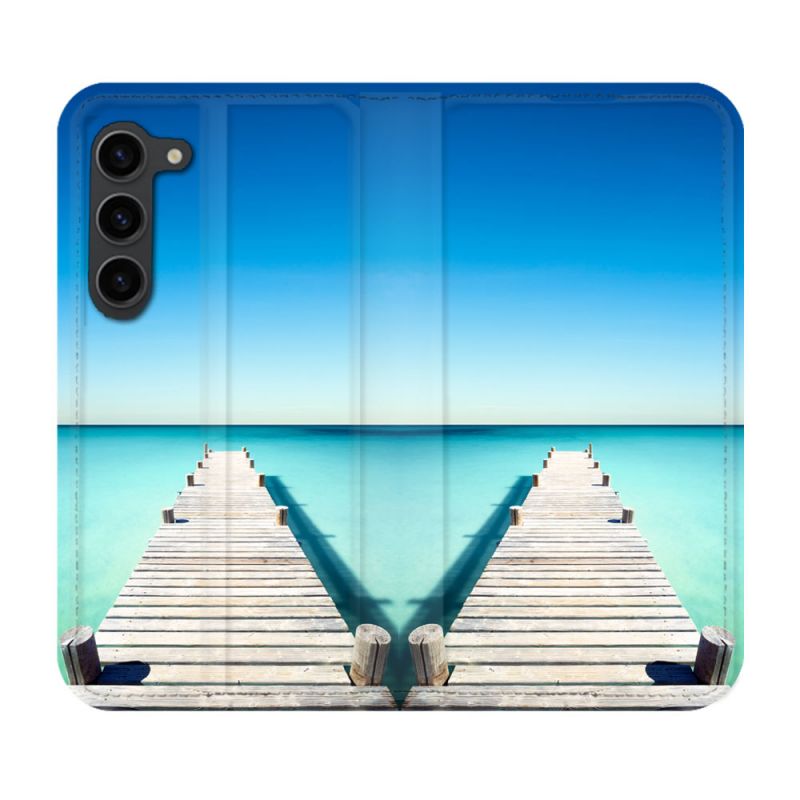 Housse Cuir Portefeuille Pour Samsung Galaxy S23 Plus Nature Pont Mer