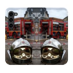 Housse Cuir Portefeuille Pour Samsung Galaxy S23 Plus Pompier Casque Camion