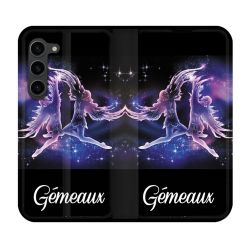 Housse Cuir Portefeuille Pour Samsung Galaxy S23 Plus Signe Zodiaque 2 Gémeaux