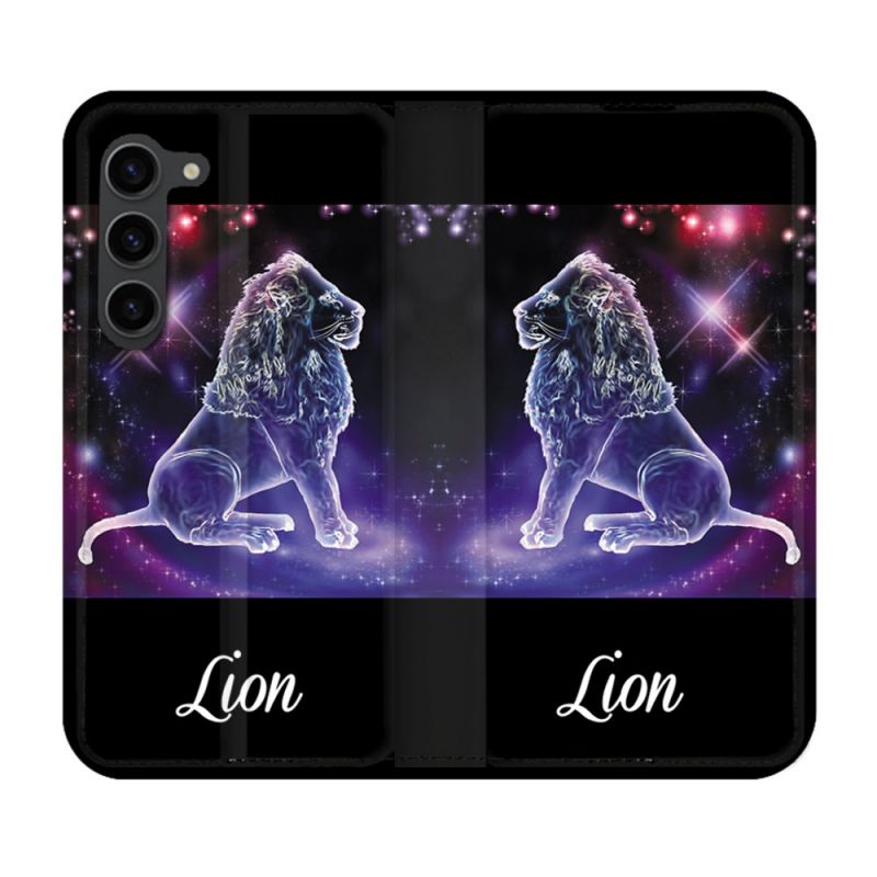 Housse Cuir Portefeuille Pour Samsung Galaxy S23 Plus Signe Zodiaque 2 Lion