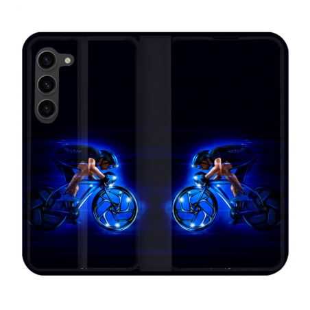 Housse Cuir Portefeuille Pour Samsung Galaxy S23 Plus Sport Cyclisme Bleu