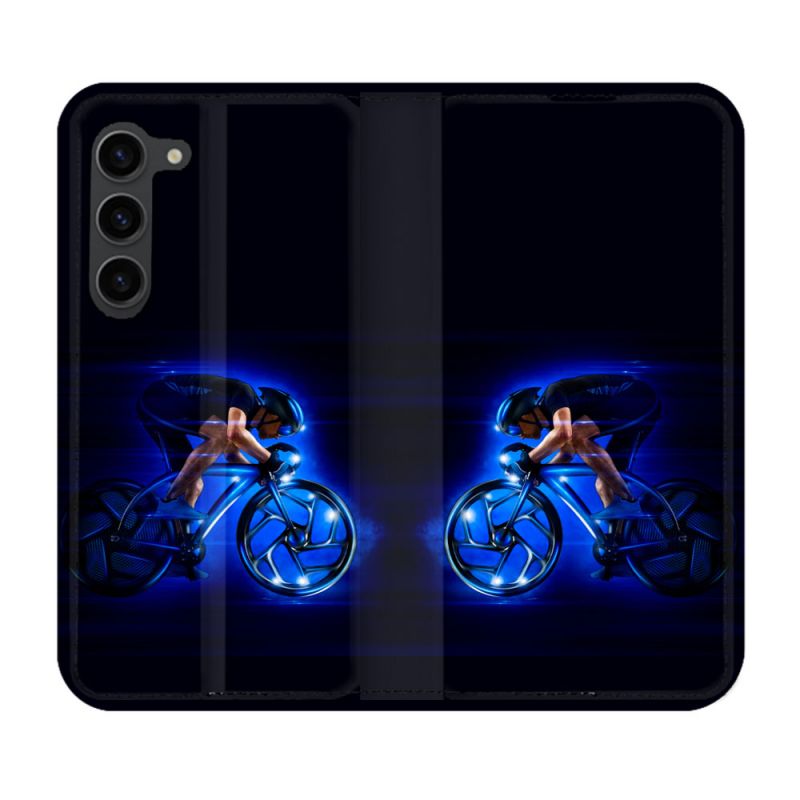 Housse Cuir Portefeuille Pour Samsung Galaxy S23 Plus Sport Cyclisme Bleu