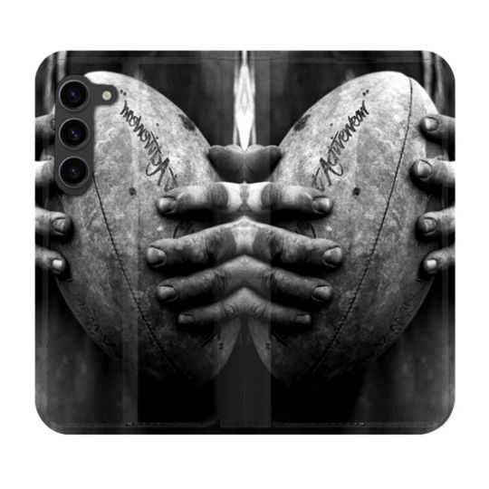Housse Cuir Portefeuille Pour Samsung Galaxy S23 Plus Sport Rugby Ballon Vintage