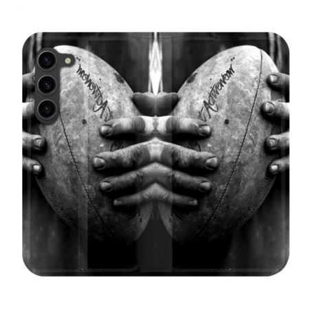 Housse Cuir Portefeuille Pour Samsung Galaxy S23 Plus Sport Rugby Ballon Vintage