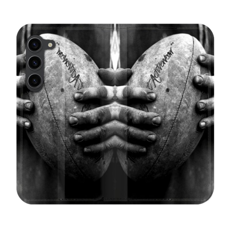 Housse Cuir Portefeuille Pour Samsung Galaxy S23 Plus Sport Rugby Ballon Vintage