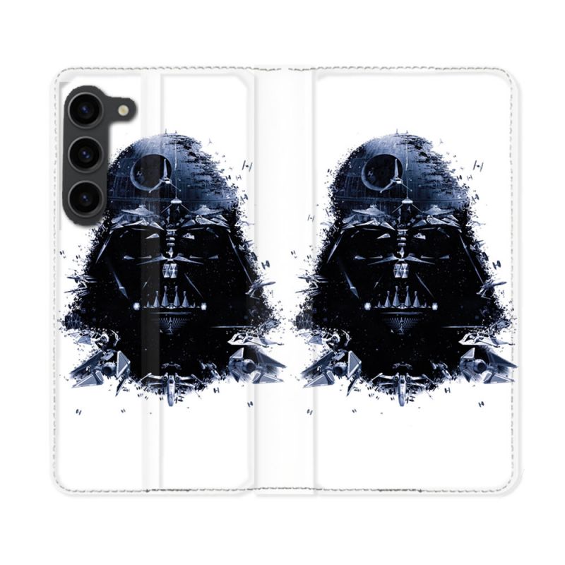 Housse Cuir Portefeuille Pour Samsung Galaxy S23 Plus Star Wars - Dark Vador Blanc