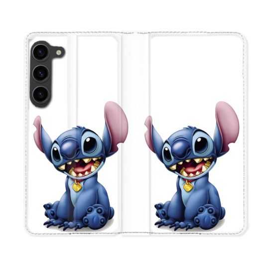 Housse Cuir Portefeuille Pour Samsung Galaxy S23 Plus Stitch Blanc
