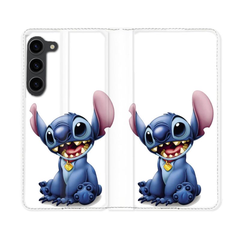 Housse Cuir Portefeuille Pour Samsung Galaxy S23 Plus Stitch Blanc