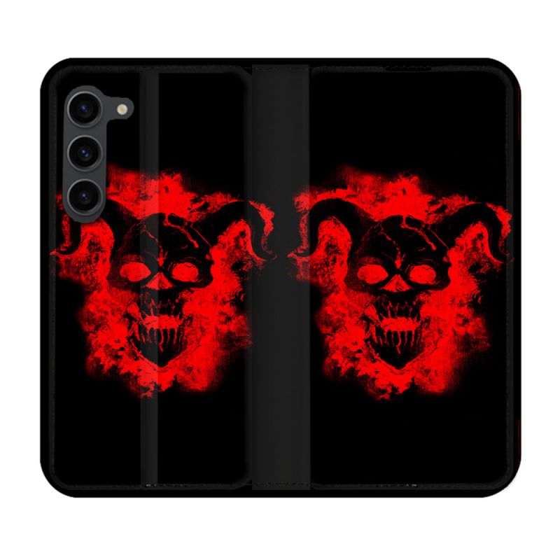 Housse Cuir Portefeuille Pour Samsung Galaxy S23 Plus Tete de Mort Diable
