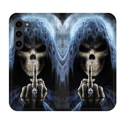 Housse Cuir Portefeuille Pour Samsung Galaxy S23 Plus Tete de Mort Doigt