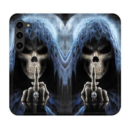 Housse Cuir Portefeuille Pour Samsung Galaxy S23 Plus Tete de Mort Doigt