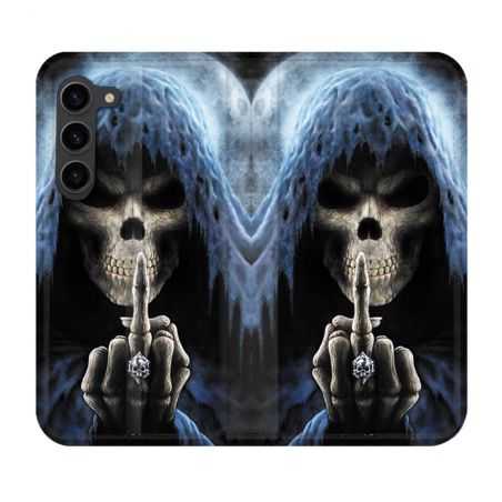 Housse Cuir Portefeuille Pour Samsung Galaxy S23 Plus Tete de Mort Doigt
