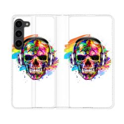 Housse Cuir Portefeuille Pour Samsung Galaxy S23 Plus Tete de Mort Tag