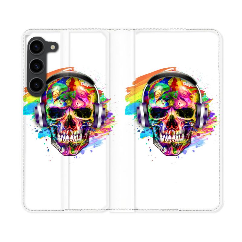 Housse Cuir Portefeuille Pour Samsung Galaxy S23 Plus Tete de Mort Tag
