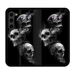 Housse Cuir Portefeuille Pour Samsung Galaxy S23 Plus Tete de Mort Triple