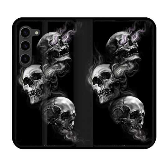 Housse Cuir Portefeuille Pour Samsung Galaxy S23 Plus Tete de Mort Triple